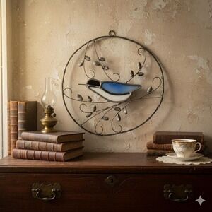 Vintage Handmade Bluebird Stained Glass Sun Catcher‎